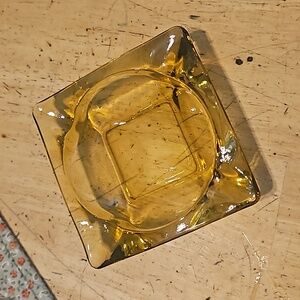 Vintage 60's Mid Century Amber Square Glass Cigarette Ashtray Anchor Hocking